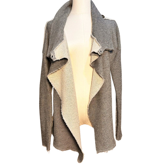 Nation LTD Gray Black Raw Edge Funnel Collar Asymmetric French Terry Cardigan XS - Picture 9 of 10